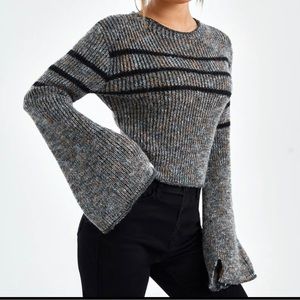 SHEIN ICON Grunge Striped Pattern Space Dye Trumpet Sleeve Sweater